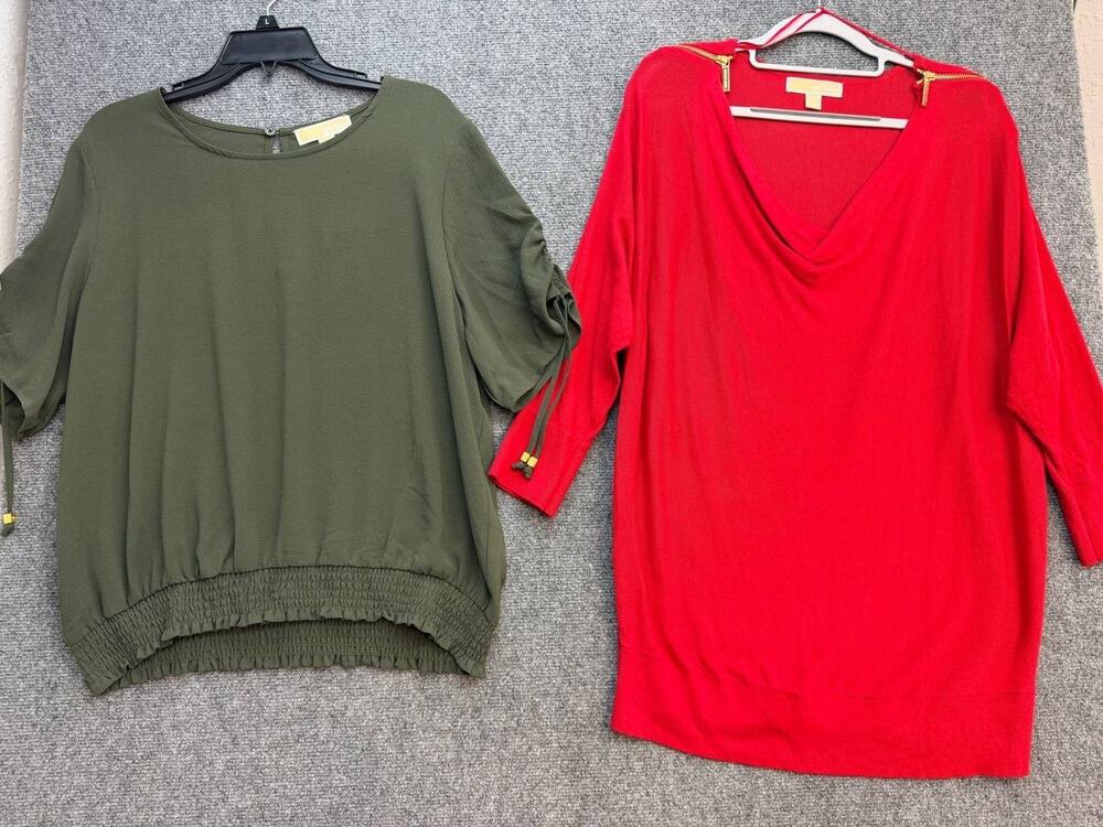 MICHAEL Michael Kors Women’s Tops Set of 2 M XL Red Olive Blouse Shirt